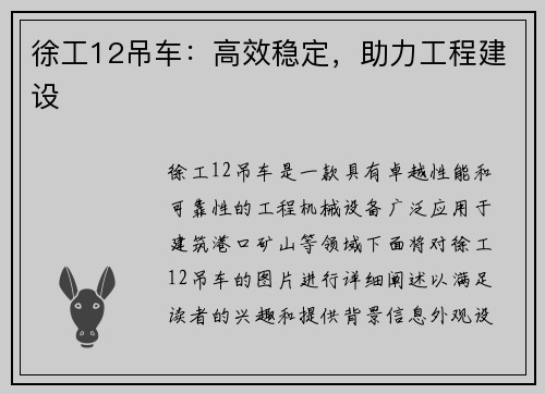 徐工12吊车：高效稳定，助力工程建设
