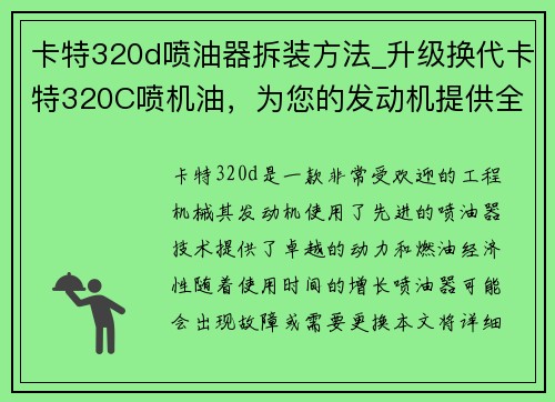 卡特320d喷油器拆装方法_升级换代卡特320C喷机油，为您的发动机提供全方位的保护